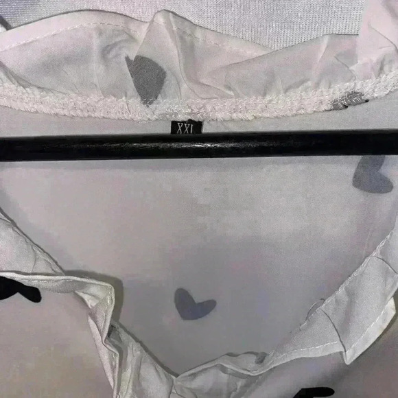 White Heart Print Ruffle Trim Elegant V Neck Long Sleeve Blouse XXL/14 - Picture 7 of 7